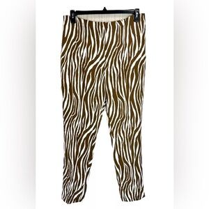Diane Von Furstenberg Pants Womens 12 Silk Blend Brown Zebra Tapered High Rise